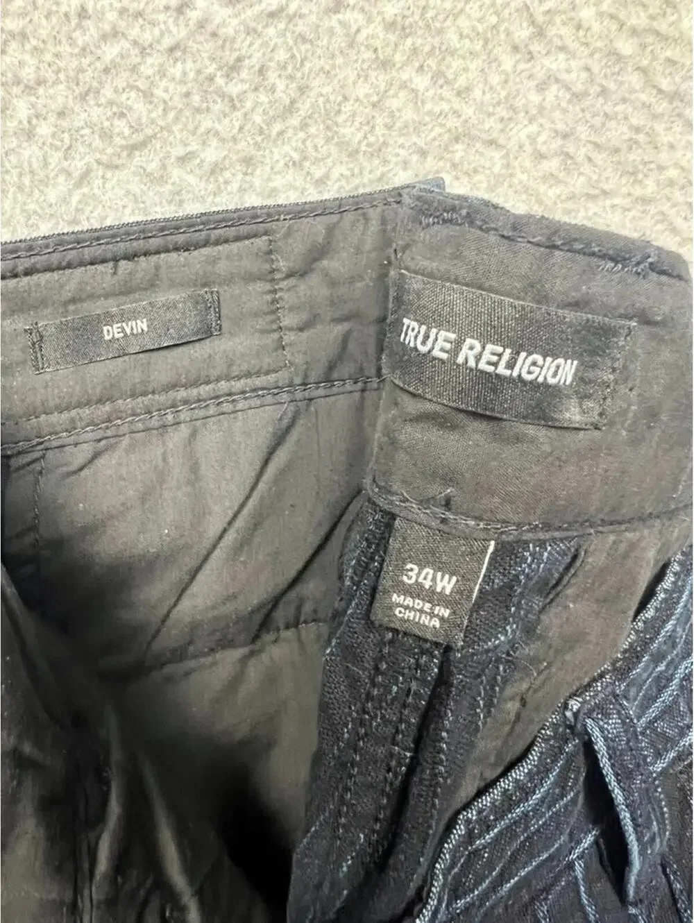 True Religion Devin PinStriped Cropped Jeans 34W Y2K Workwear Skater Retro